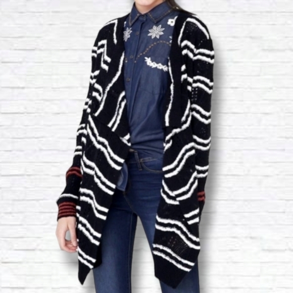 Desigual Sweaters - NEW! Desigual Cashel Navy Open Front Waterfall Cardigan Size S NWOT